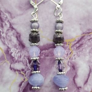 Pierced Drop Earrings with Lever Backs Glass Stone